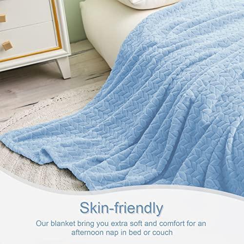 Exclusivo Mezcla Extra Large Flannel Fleece Throw Blanket, 50x70 Inches Leaves Pattern Soft Throw Blanket for Couch, Cozy, Warm, and Lightweight Blanket for Winter, Baby Blue Blanket - SHOP NO2CO2