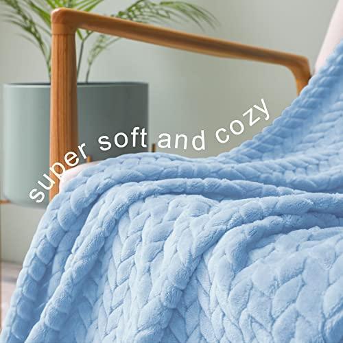 Exclusivo Mezcla Extra Large Flannel Fleece Throw Blanket, 50x70 Inches Leaves Pattern Soft Throw Blanket for Couch, Cozy, Warm, and Lightweight Blanket for Winter, Baby Blue Blanket - SHOP NO2CO2