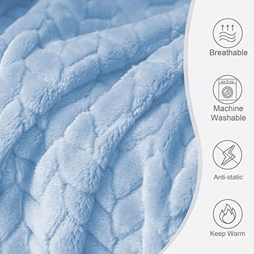 Exclusivo Mezcla Extra Large Flannel Fleece Throw Blanket, 50x70 Inches Leaves Pattern Soft Throw Blanket for Couch, Cozy, Warm, and Lightweight Blanket for Winter, Baby Blue Blanket - SHOP NO2CO2