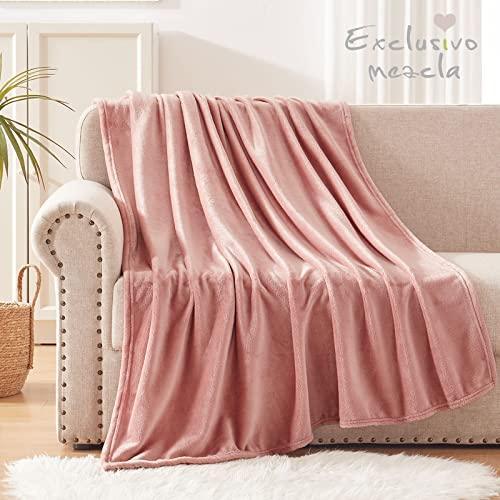 Exclusivo Mezcla Fleece Throw Blanket for Couch, Sofa, Super Soft and Warm Blankets, Dusty Pink Throw for Fall and Winter, Cozy, Plush, Lightweight, 50x60 inches - SHOP NO2CO2