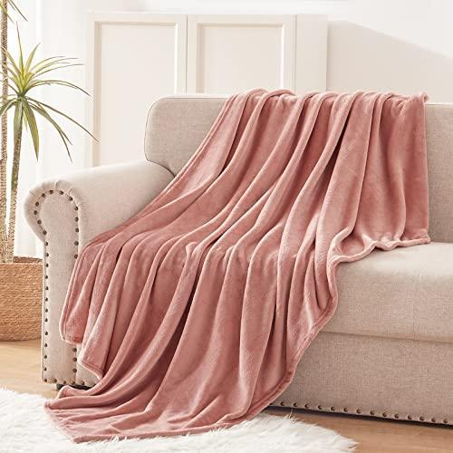 Exclusivo Mezcla Fleece Throw Blanket for Couch, Sofa, Super Soft and Warm Blankets, Dusty Pink Throw for Fall and Winter, Cozy, Plush, Lightweight, 50x60 inches - SHOP NO2CO2