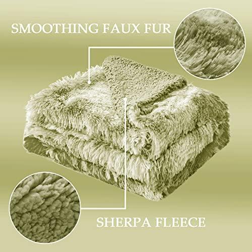 Exclusivo Mezcla Queen Size Faux Fur Bed Blanket, Super Soft Fuzzy and Plush Reversible Sherpa Fleece Blanket and Warm Blankets for Bed, Sofa, Travel, 90X90 inches, Olive Green - SHOP NO2CO2