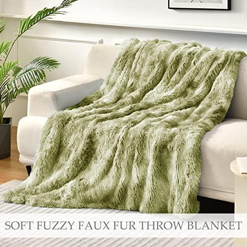 Exclusivo Mezcla Queen Size Faux Fur Bed Blanket, Super Soft Fuzzy and Plush Reversible Sherpa Fleece Blanket and Warm Blankets for Bed, Sofa, Travel, 90X90 inches, Olive Green - SHOP NO2CO2