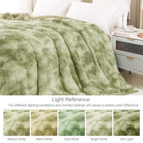 Exclusivo Mezcla Queen Size Faux Fur Bed Blanket, Super Soft Fuzzy and Plush Reversible Sherpa Fleece Blanket and Warm Blankets for Bed, Sofa, Travel, 90X90 inches, Olive Green - SHOP NO2CO2