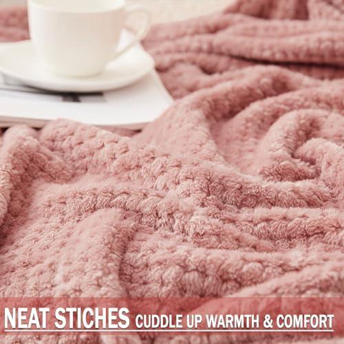 Exclusivo Mezcla Waffle Textured Dusty Pink Fleece Blanket, Super Soft and Warm 50x70 inches Throw Blanket for Couch, Cozy, Fuzzy and Lightweight - SHOP NO2CO2