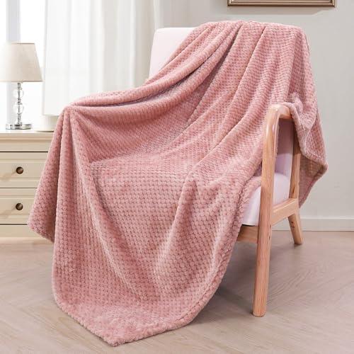 Exclusivo Mezcla Waffle Textured Dusty Pink Fleece Blanket, Super Soft and Warm 50x70 inches Throw Blanket for Couch, Cozy, Fuzzy and Lightweight - SHOP NO2CO2