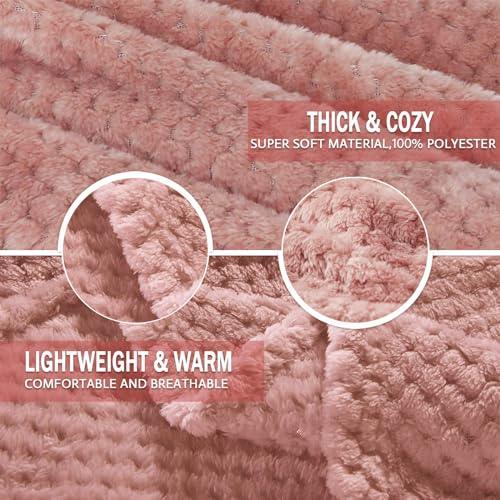 Exclusivo Mezcla Waffle Textured Dusty Pink Fleece Blanket, Super Soft and Warm 50x70 inches Throw Blanket for Couch, Cozy, Fuzzy and Lightweight - SHOP NO2CO2