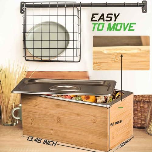 Exfoil Kitchen Compost Bin with lid, As Indoor Compost Bin with Stainless Steel Insert, Countertop Compost Bin- 1.6 Gal Smell Proof,Indoor Large Compost Bin Kitchen - SHOP NO2CO2