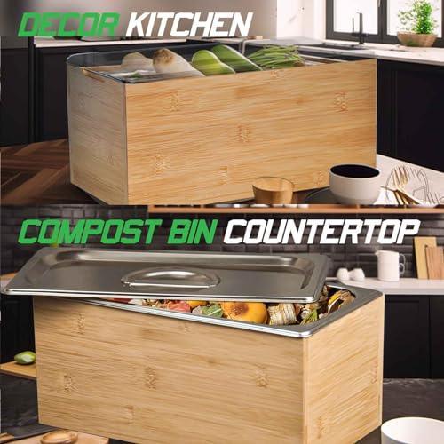 Exfoil Kitchen Compost Bin with lid, As Indoor Compost Bin with Stainless Steel Insert, Countertop Compost Bin- 1.6 Gal Smell Proof,Indoor Large Compost Bin Kitchen - SHOP NO2CO2