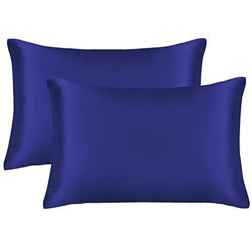 EXQ Home Silky Satin Pillowcase for Hair and Skin,Pillow Cases Standard Size Set of 2 Satin Pillow Case 2 Pack with Envelope Closure Navy Blue (20x26 inches) - SHOP NO2CO2