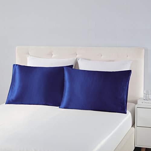 EXQ Home Silky Satin Pillowcase for Hair and Skin,Pillow Cases Standard Size Set of 2 Satin Pillow Case 2 Pack with Envelope Closure Navy Blue (20x26 inches) - SHOP NO2CO2