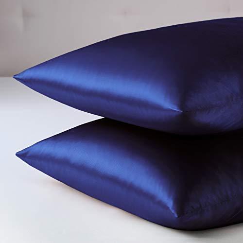 EXQ Home Silky Satin Pillowcase for Hair and Skin,Pillow Cases Standard Size Set of 2 Satin Pillow Case 2 Pack with Envelope Closure Navy Blue (20x26 inches) - SHOP NO2CO2