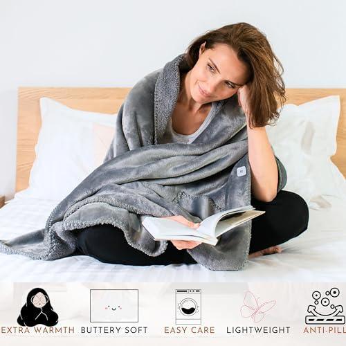 EzrAllora Premium Double Layer Poncho Blanket for Women -No Sleeves- Sherpa Fleece Shawl with Pockets -Wearable Blanket- Gifts for Mom and Grandma (Silver Grey) - SHOP NO2CO2