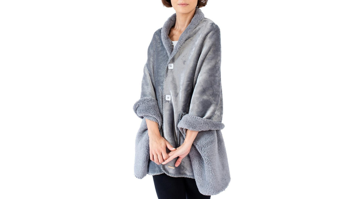 EzrAllora Premium Double Layer Poncho Blanket for Women -No Sleeves- Sherpa Fleece Shawl with Pockets -Wearable Blanket- Gifts for Mom and Grandma (Silver Grey) - SHOP NO2CO2