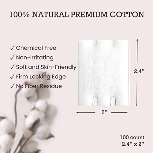 FABLOOX Cotton Pads for Face, Facial Lip Eye Makeup Remover Pads, 100% Pure Cotton Squares, Hypoallergenic, Lint Free Triple Layers Cosmetic Cotton Pads for Toner and Skin Care Products(100 Count) - SHOP NO2CO2