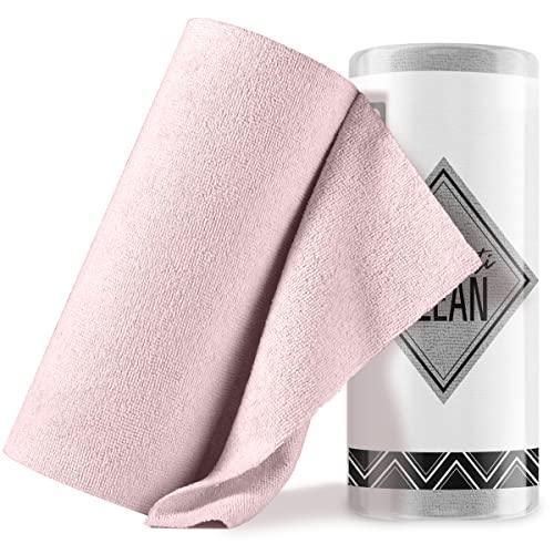 Fantasticlean Microfiber Cleaning Cloth Roll -30 Pack x2, Tear Away Towels, 12" x 12", Reusable and Washable Rags, for Car, House, Garage or Kitchen, 12" x 12", 30 Pack x2 (Pink and Grey) - SHOP NO2CO2