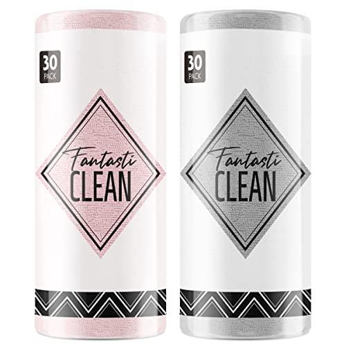 Fantasticlean Microfiber Cleaning Cloth Roll -30 Pack x2, Tear Away Towels, 12" x 12", Reusable and Washable Rags, for Car, House, Garage or Kitchen, 12" x 12", 30 Pack x2 (Pink and Grey) - SHOP NO2CO2