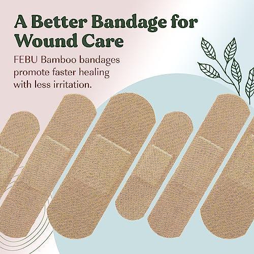 FEBU Eco-Friendly Organic Bamboo Fabric Bandages for Sensitive Skin | Flexible Latex Free Bandages | Natural Hypoallergenic Bandages for Scrapes, Cuts & First Aid | 75 Count Variety Pack - SHOP NO2CO2