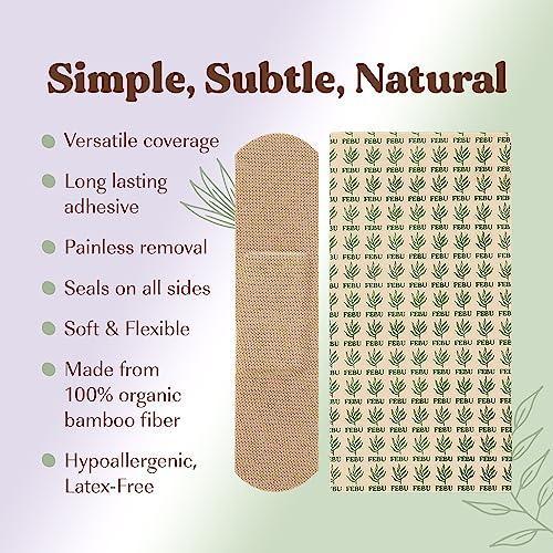 FEBU Eco-Friendly Organic Bamboo Fabric Bandages for Sensitive Skin | Flexible Latex Free Bandages | Natural Hypoallergenic Bandages for Scrapes, Cuts & First Aid | 75 Count Variety Pack - SHOP NO2CO2