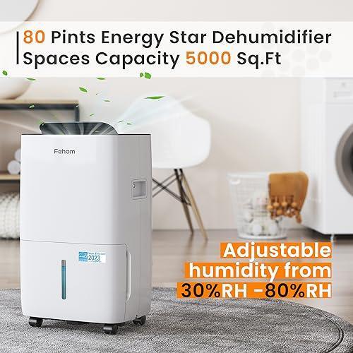 Fehom 80 Pints Dehumidifier Most Efficient 2023 Energy Star - 5000 Sq. Ft Dehumidifier for Basement with Drain Hose and 1.06 Gal Water Tank, Smart Dehumidifiers for Home, Large Rooms - SHOP NO2CO2