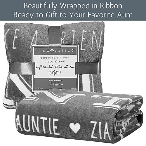 FILO ESTILO Best Aunt Ever Gifts, Aunt Blanket, Aunt Gifts for Christmas from Niece or Nephew, Soft Throw Blanket Filled with Words of Appreciation, Aunt Birthday Gift 60x50 Inches (Grey, Fleece) - SHOP NO2CO2