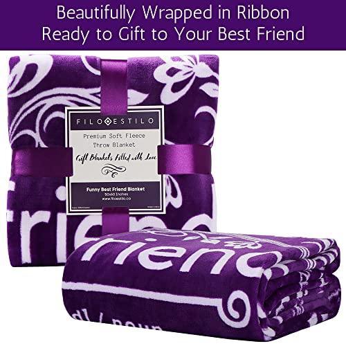 FILO ESTILO Funny Gifts for Best Friends Women, Funny Best Friend Blanket with Fun Quotes and Sayings, Friendship Birthday Gifts for BFF, Bestie 60x50 Inches (Purple, Fleece) - SHOP NO2CO2