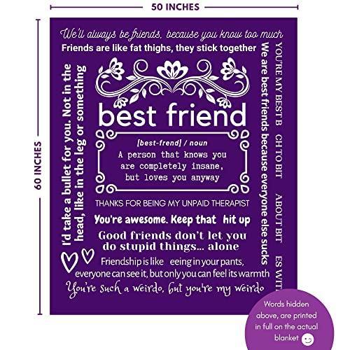 FILO ESTILO Funny Gifts for Best Friends Women, Funny Best Friend Blanket with Fun Quotes and Sayings, Friendship Birthday Gifts for BFF, Bestie 60x50 Inches (Purple, Fleece) - SHOP NO2CO2