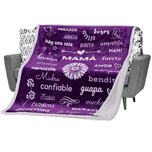 FILO ESTILO Regalos para Mama, Spanish Mom Blanket, Christmas/Navidad, Birthday/Cumpleaños, Madre en Español, la Mejor Mama del Mundo 60x50 Inches (Purple, Sherpa) - SHOP NO2CO2