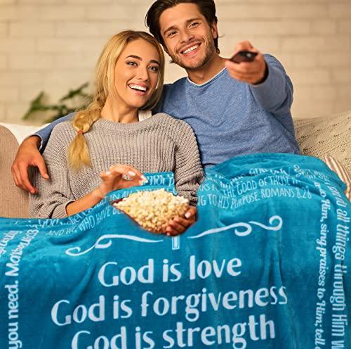 FILO ESTILO Religious Gifts for Mom, Bible Verse Blanket, Gifts for Christian Women, Men, Catholic Gifts for Elderly Women, Faith, Spiritual, Prayer Gifts 60x50 Inches (Teal) - SHOP NO2CO2