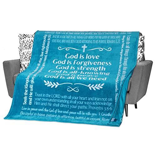 FILO ESTILO Religious Gifts for Mom, Bible Verse Blanket, Gifts for Christian Women, Men, Catholic Gifts for Elderly Women, Faith, Spiritual, Prayer Gifts 60x50 Inches (Teal) - SHOP NO2CO2