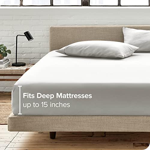 Fitted Bottom Sheet Queen Size - Premium 1800 Microfiber - Ultra-Soft Hotel Luxury - Deep Pocket - Durable and Long Lasting - Queen Fitted Sheet (Queen, Cloud Grey) - SHOP NO2CO2