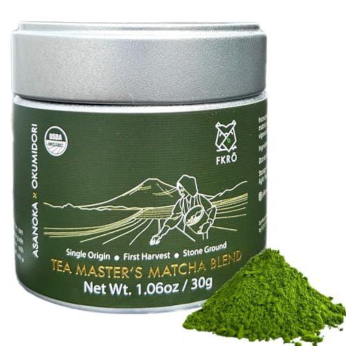 FKRO Organic Tea Master's Ceremonial Grade Matcha Green Tea Powder from Japan. 1st Harvest, Single Origin, Sugar-free. (30g/1.06oz) Tin - SHOP NO2CO2