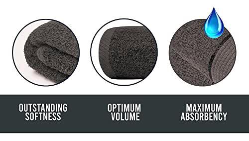 Fluffyn 100% Cotton Fancy Bath Towels -Towels for Bathroom - Eco-Friendly, Super Soft, Highly Absorbent Bath Towels - Oeko-Tex Certified - 27" x 54" Inches (Grey/Black, Bath Towels Set of 4) - SHOP NO2CO2