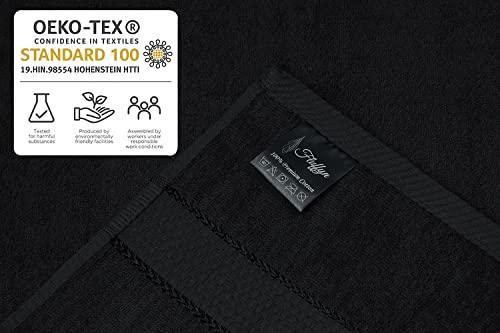 Fluffyn 100% Cotton Fancy Bath Towels -Towels for Bathroom - Eco-Friendly, Super Soft, Highly Absorbent Bath Towels - Oeko-Tex Certified - 27" x 54" Inches (Grey/Black, Bath Towels Set of 4) - SHOP NO2CO2