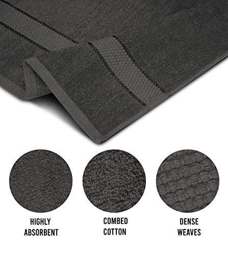 Fluffyn 100% Cotton Fancy Bath Towels -Towels for Bathroom - Eco-Friendly, Super Soft, Highly Absorbent Bath Towels - Oeko-Tex Certified - 27" x 54" Inches (Grey/Black, Bath Towels Set of 4) - SHOP NO2CO2