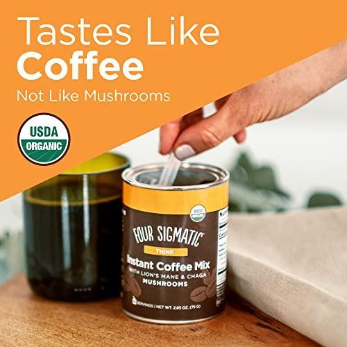 Four Sigmatic Organic Mushroom Coffee | Arabica Instant Coffee with Lion's Mane, Chaga and Rhodiola | Mushroom Coffee Instant Mix for Better Focus and Immune Support | 30 Serving Canister - SHOP NO2CO2