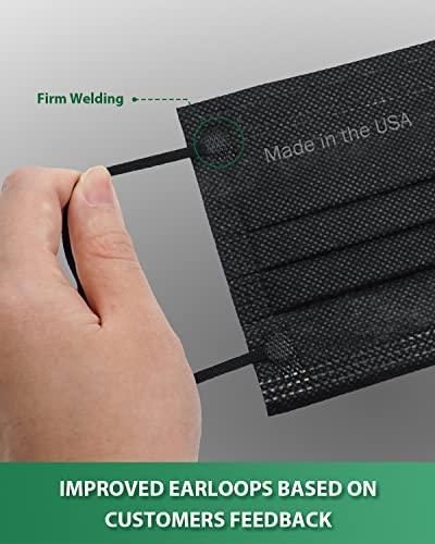 FriCARE Made in USA, 4-ply Black Disposable Face Mask ECOGUARD, ASTM Level 3 Performance Proven in Third Party Independent Labs Studies Pack of 50 - SHOP NO2CO2