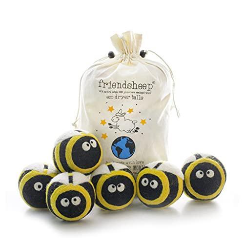 Friendsheep Wool Dryer Balls 6 Pack XL Organic Premium Reusable Cruelty Free Handmade Fair Trade No Lint Fabric Softener Honey Bee Bumblebee - Busy Bees - SHOP NO2CO2