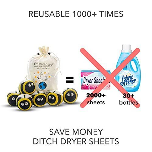 Friendsheep Wool Dryer Balls 6 Pack XL Organic Premium Reusable Cruelty Free Handmade Fair Trade No Lint Fabric Softener Honey Bee Bumblebee - Busy Bees - SHOP NO2CO2