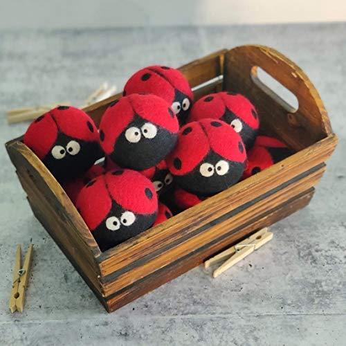 Friendsheep Wool Dryer Balls 6 Pack XL Organic Premium Reusable Cruelty Free Handmade Fair Trade No Lint Fabric Softener Ladybugs - Laundrybugs - SHOP NO2CO2