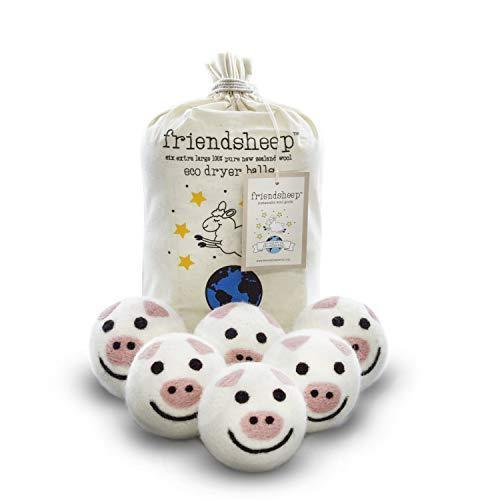 Friendsheep Wool Dryer Balls 6 Pack XL Organic Premium Reusable Cruelty Free Handmade Fair Trade No Lint Fabric Softener Pig - Piggy Band - SHOP NO2CO2