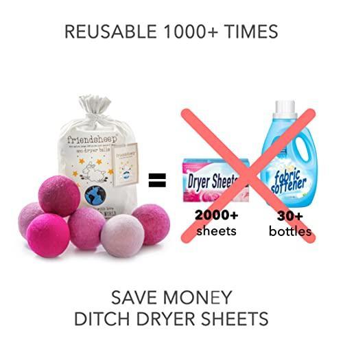 Friendsheep Wool Dryer Balls 6 Pack XL Organic Premium Reusable Cruelty Free Handmade Fair Trade No Lint Fabric Softener - Pink Valentine - SHOP NO2CO2