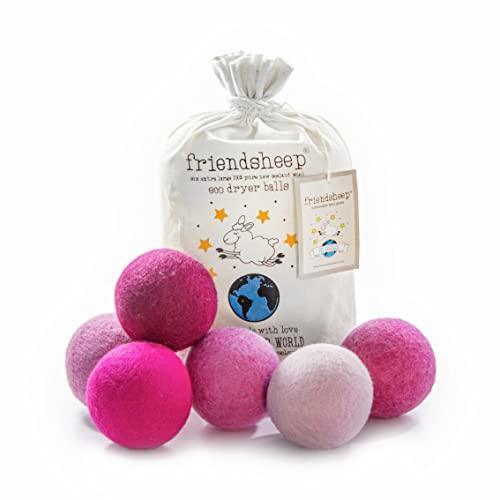 Friendsheep Wool Dryer Balls 6 Pack XL Organic Premium Reusable Cruelty Free Handmade Fair Trade No Lint Fabric Softener - Pink Valentine - SHOP NO2CO2