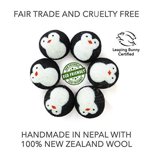 Friendsheep Wool Dryer Balls, Organic Fair Trade Reusable Fabric Softener, Extra Large, 6 Pack, Black Penguin - Cool Friends - SHOP NO2CO2