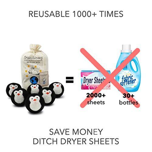 Friendsheep Wool Dryer Balls, Organic Fair Trade Reusable Fabric Softener, Extra Large, 6 Pack, Black Penguin - Cool Friends - SHOP NO2CO2