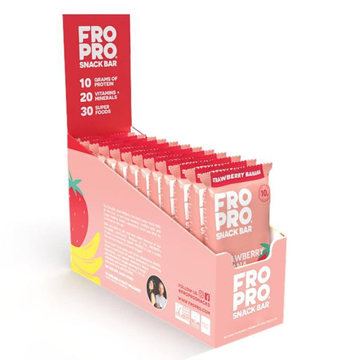 FROPRO Plant Protein Snack Bars - Plant Based Protein Bars, All-Natural, Gluten, Dairy, & Soy Free, High Protein Bars with Low Calories | Strawberry Banana, 12 Pack - SHOP NO2CO2