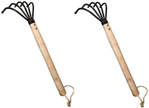 Garden Guru Eco Hand Rake Cultivator Claw Tiller - Military Grade Steel - Rust Resistant - 5 Tine Japanese Ninja Claw -FSC Certified Wood Ergonomic Handle - Perfect Pulverized & Aerated Soil, (2 Pack) - SHOP NO2CO2