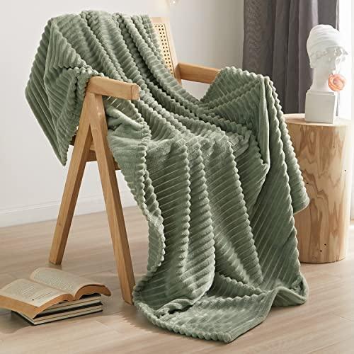 Geniospin Throw Blanket for Couch, Bed, Sofa – 280GSM Super Soft Lightweight Blanket with Strip, 3D Ribbed Jacquard , Plush Fuzzy Cozy Throws, Warm and Breathable (Sage Green, 50x60 inches) - SHOP NO2CO2