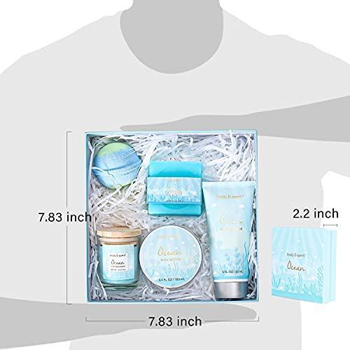 Gifts for Women, Bath Set with Ocean Scented Spa Gifts for Her, Includes Scented Candle, Body Butter, Hand Cream, Bath Bar and Bomb, 5 Pcs Bath Gift Sets, Gifts Set for Women, Christmas Gifts - SHOP NO2CO2