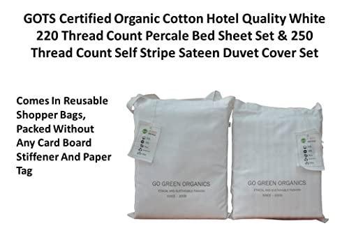 GO GREEN ORGANICS 100% Organic Cotton GOTS Certified Crisp and Cooling Percale Bed Sheet Set & Soft Stripe Duvet Cover Set Combo Pack, 7 Piece Set, Bright White, Luxurious Hotel Quality, King Size - SHOP NO2CO2